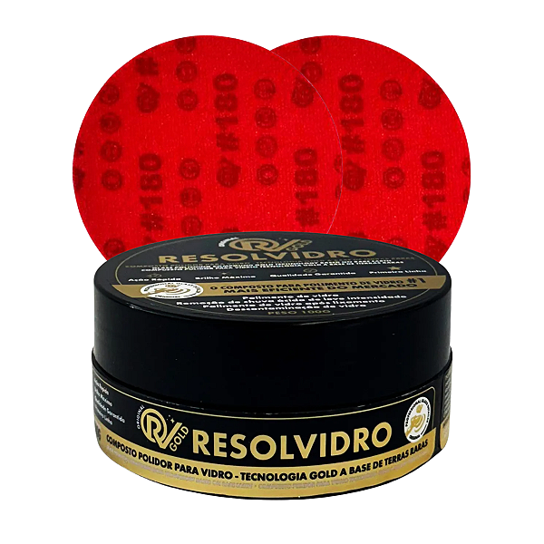 Kit 2 Lixas 5" 180 Resolvidro + Resolvidro Gold 100g em Pó