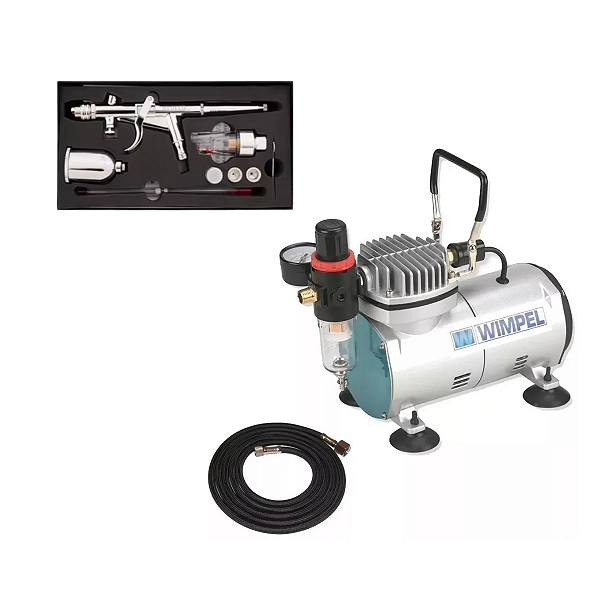 Kit Compressor Bivolt Comp-1 Wimpel + Aerógrafo com Filtro