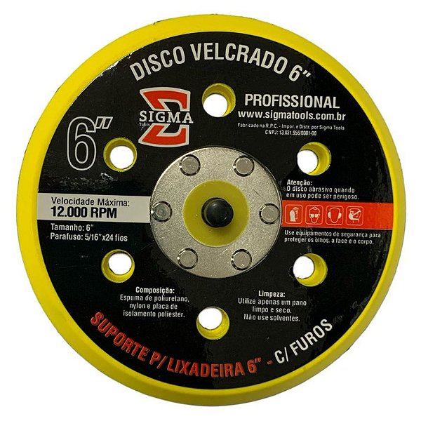 Disco Velcrado 6" c/ Furos Suporte Para Lixadeira Sigma