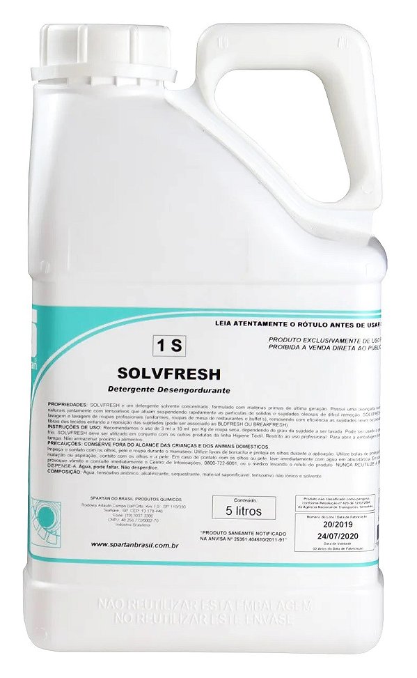 Solvfresh Detergente Desengordurante p/ Tecido 5l Spartan