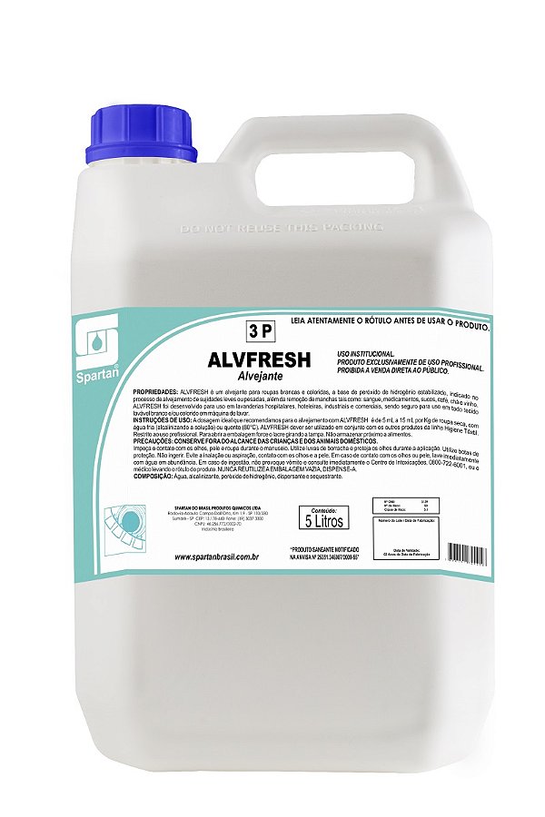Alvfresh Alvejante p/ Tecidos Brancos e Coloridos 5L Spartan