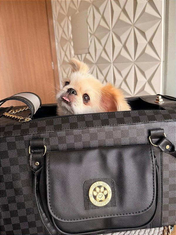 Bolsa Transporte para Cães Xadrez Preto Cinza