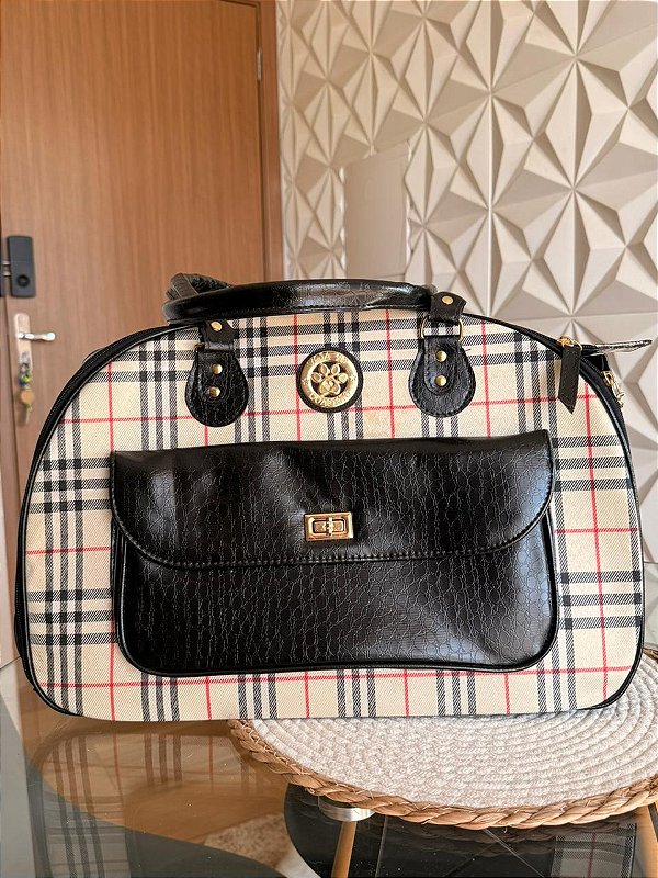 Bolsa Transporte para Cães Xadrez Bege