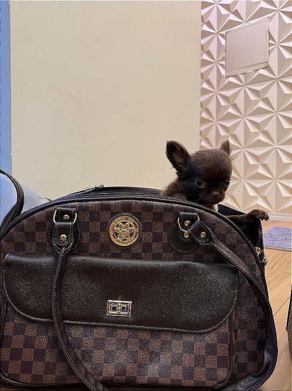 Bolsa Transporte para Cães Xadrez Marrom
