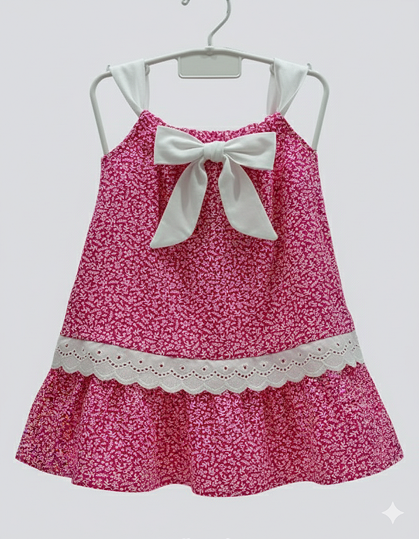Vestido Infantil Rosa Floral com Laço