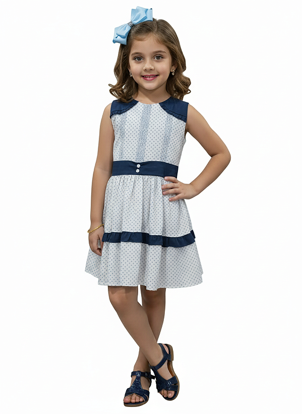 Vestido Infantil Estilo Clássico com Detalhes em Azul