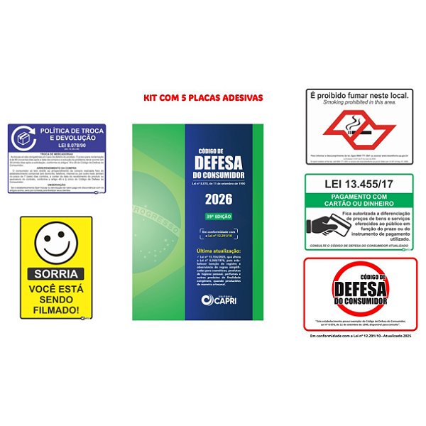 Código de Defesa do Consumidor 2026 39a Edição - Kit com 5 Placas Adesivas