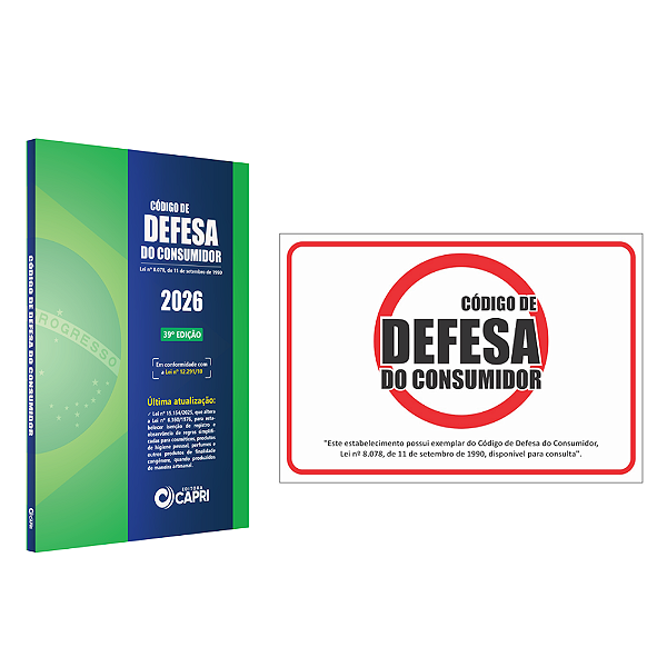 Kit Livro Código de Defesa do Consumidor Atualizado 2026 39ª Edição + Placa Adesiva