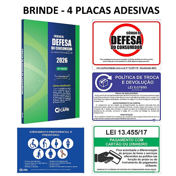 Kit Livro Código de Defesa do Consumidor 2026 + 4 Adesivos Brinde