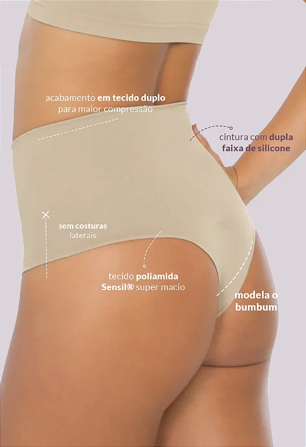 Calcinha Modeladora Cintura Alta Fio Dental Tecido Duplo 50060