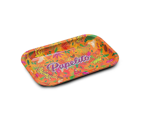 Bandeja de Metal Papelito - Fauna e Flora Laranja (27cm)