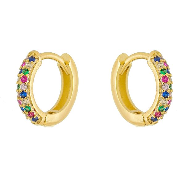 Brinco Argola Zircônias Coloridas no Ouro BM578-O