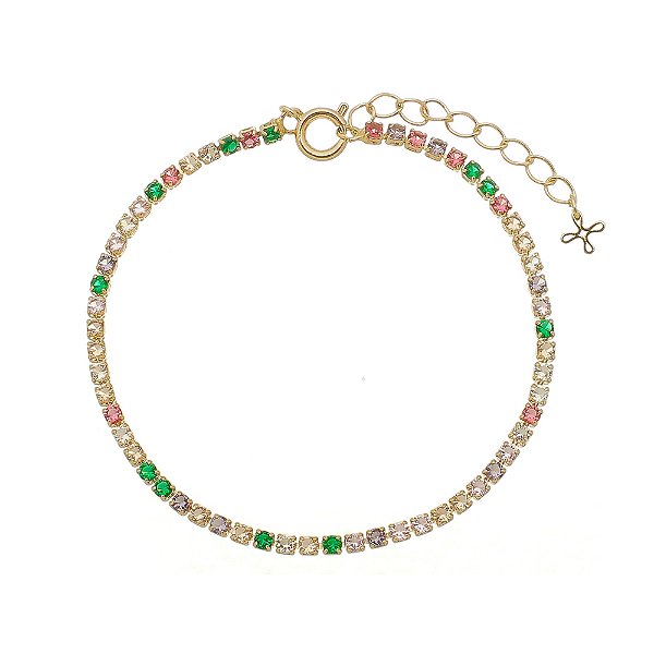 Pulseira Riviera Colorida no Ouro