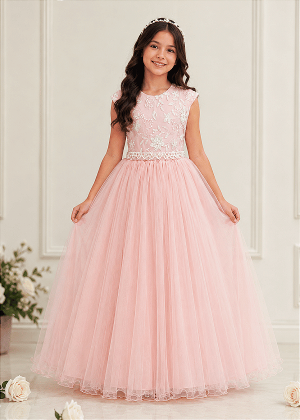 Vestido Daminha Longo Rosa 4 ao 16