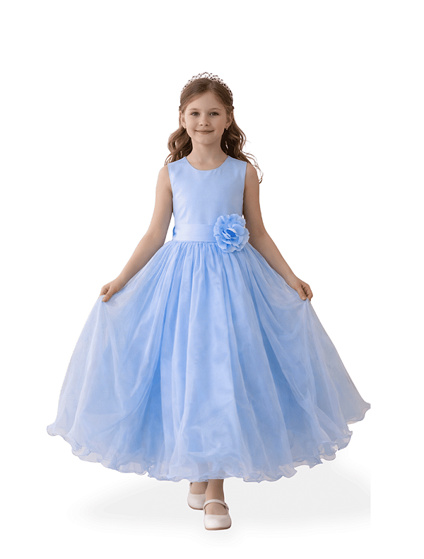 Vestido Infantil Longo Azul Tule Luxo Festa Daminha 4 Ao 12