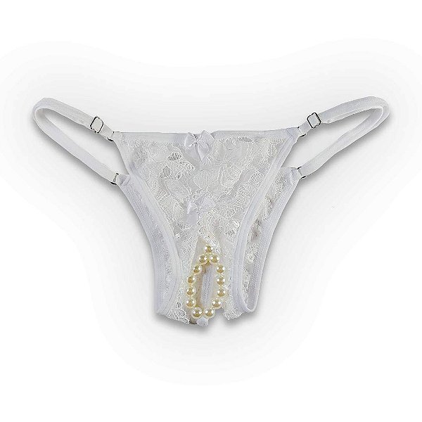 Calcinha Tailandesa Avulsa Branca Com Renda Floral - Colar de Pérolas - YAFFA