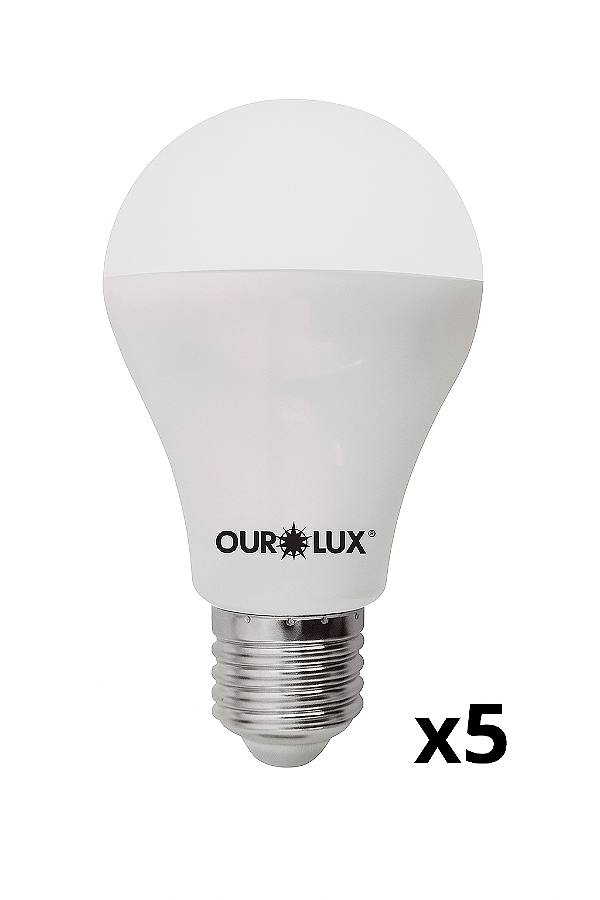 Kit com 5 Lâmpadas LED 15W Bulbo Luz Quente/Amarela 3000K E27 - Ourolux