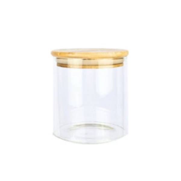 Pote de Vidro com Tampa de Bambu Redondo - 440ml