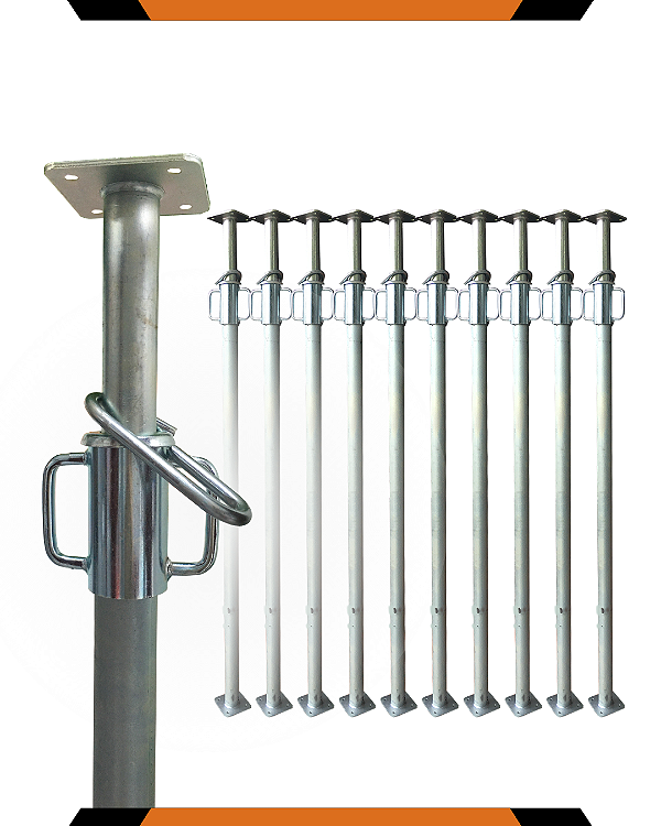 Conjunto 10 un. de Escoras Metálicas Galvanizadas – 1,7 a 3,0 m Ø48/40 mm (1,8 mm)