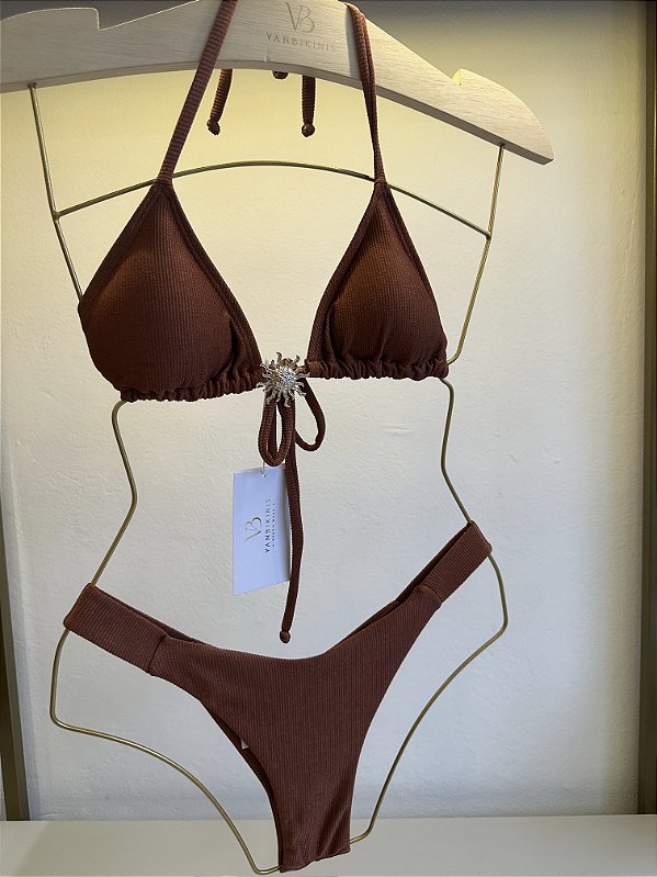 Cortininha 014 com bojo removível solar + calcinha fita 013 o marrom