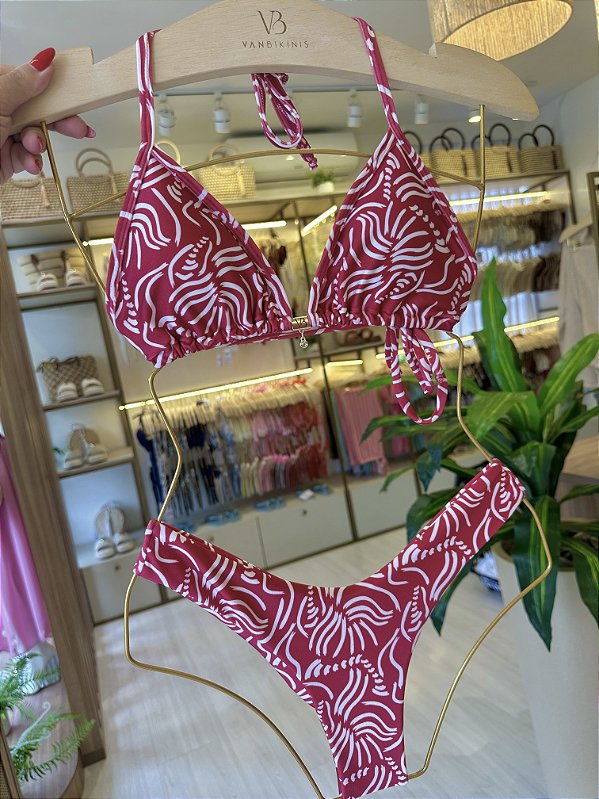 Cortininha com bojo 018 + calcinha asa delta estampa Havana