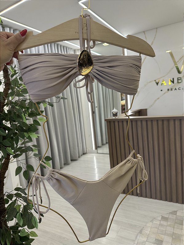 Top tomara caia com alça opcional + calcinha 595 cintura alta regulagem capadócia bege