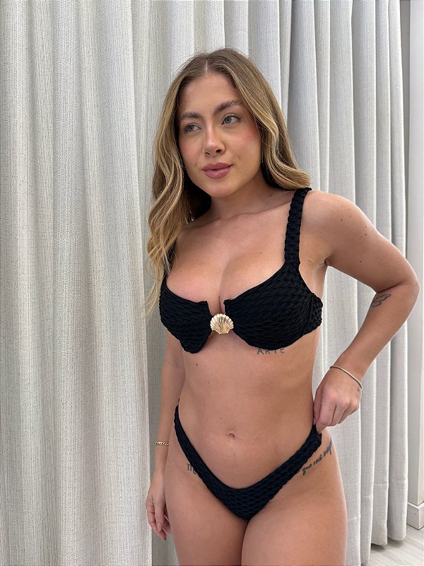 Top meia taca com concha 093 + calcinha asadelta monaco preto