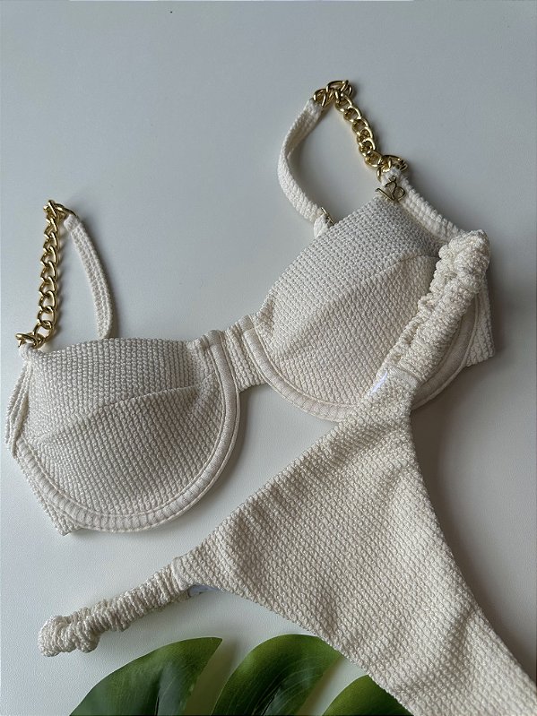 Top 093 aro corrente ouro plisse off + calcinha fru-fru