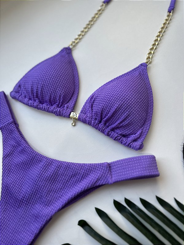 Top cortininha com corrente ouro Shine lilas + calcinha fita 013