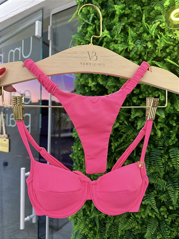 Top aro meia taça 093 + calcinha frufru Matrix Rosa