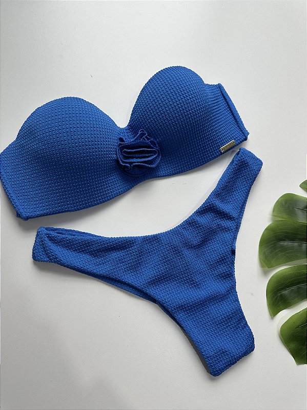 Top tomara caia com aro e alca removível com flor 101 + calcinha asa delta shine bic