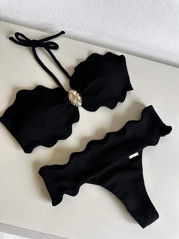 Top tomara nuvem + calcinha nuvem vórtex preto com acessório