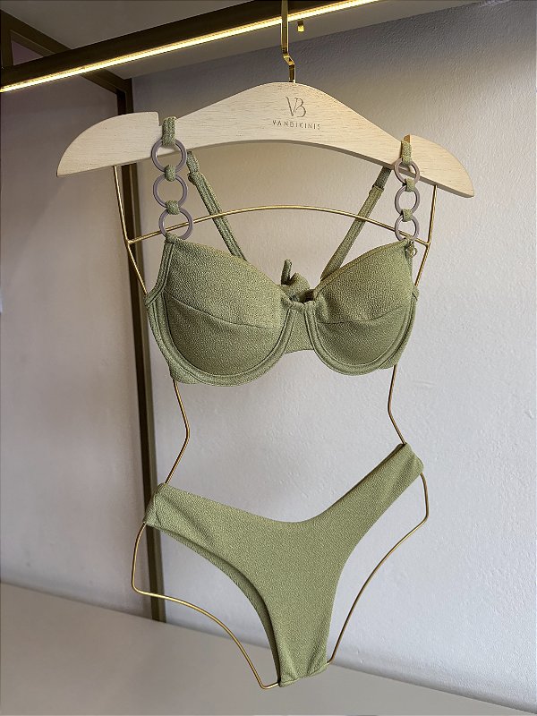 Top 093 aro argolas alça + calcinha asa delta Tulum verde pistache