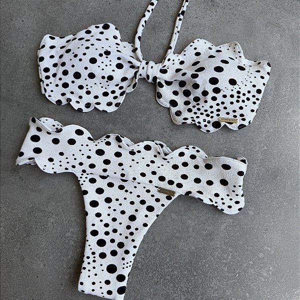 Top tomara nuvem + calcinha nuvem Tecido lumiere off white poá