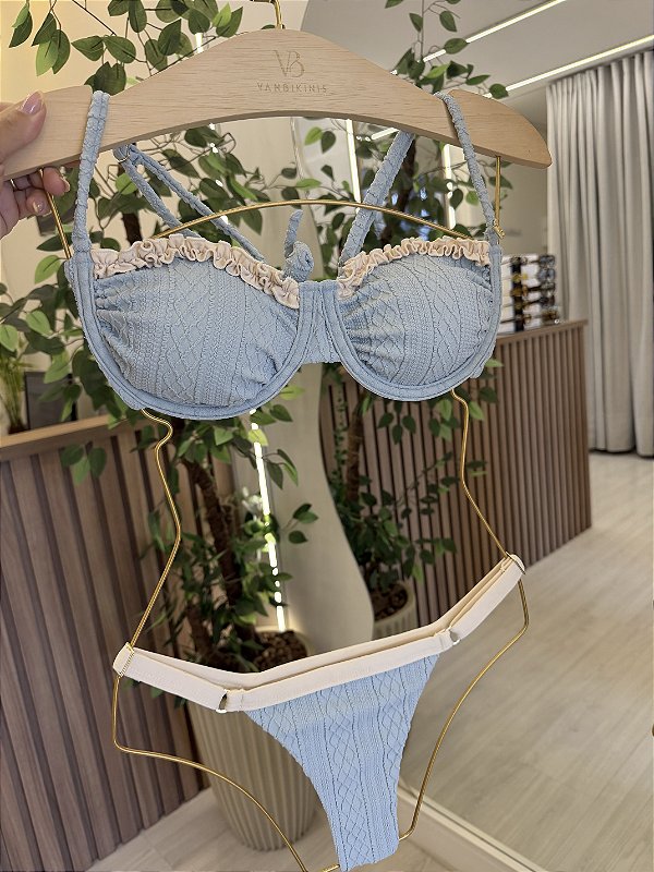 Top meia taca com frufru Cancún + calcinha regulagem 794