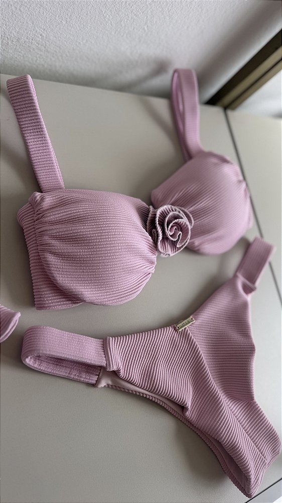 Meia Taça com alça larga Bojo Maleável 815 aro Celinne rosa + calcinha 013 fita