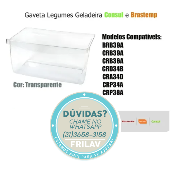 Gaveta de Legumes Original Brastemp Consul - Modelos BRA34, CRB36, CRD35 e CRG - Cesto de Hortifrúti