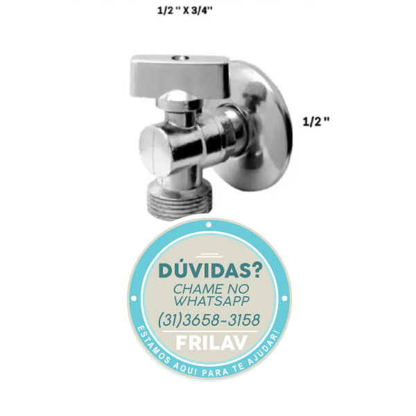 Registro Esfera e Torneira para Máquina de Lavar - Metal Cromado 1/2" e 3/4" - Prateado Brilhante - Código 079378