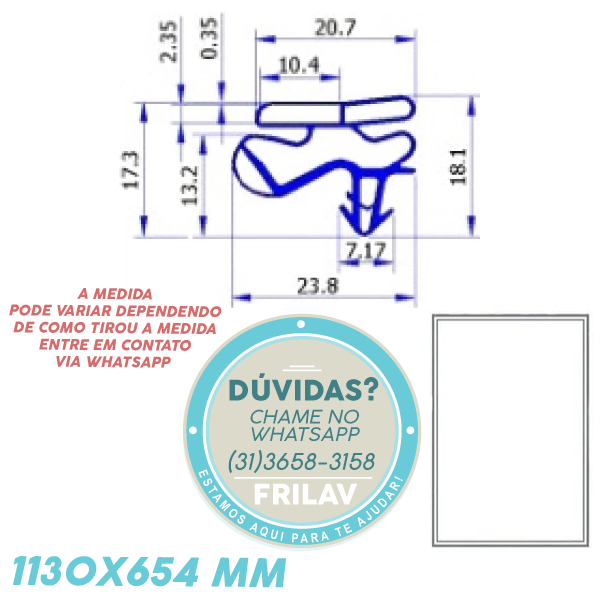 Gaxeta de Vedação Inferior (Porta) 1130x654 mm - Bosch Continental KSU43, KSU44, KSU46 - Código 634580004-17
