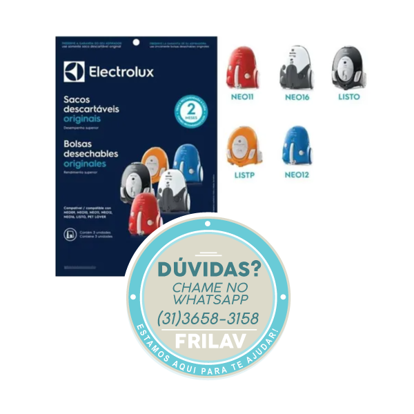 Saco Descartável Aspirador de Pó Original Electrolux (3 Unidades) - Modelos NEO11, NEO16, LISTO, LISTP - Código 41044031