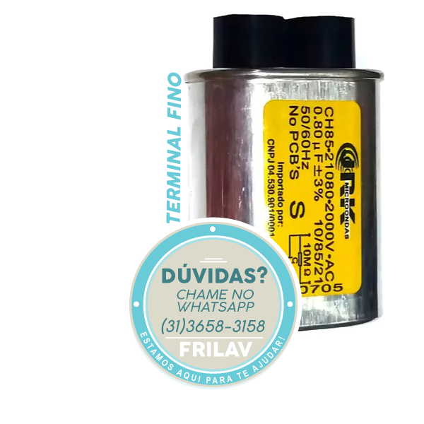 Capacitor de Alta Tensão 0,80 µF (2100 VAC) - AGT-80UF - Terminal Fino - Para Micro-ondas
