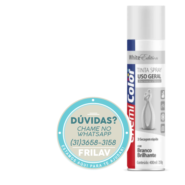 Tinta Aerossol Spray Branco Brilhante 400ml - Esmalte Sintético Uso Geral - Chemist Color (053070)
