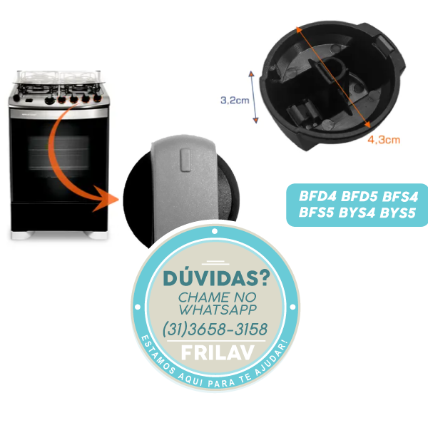 Manípulo (Botão) do Fogão Original Brastemp W10686098 - Para Cooktops e Fogões BFD4, BFS5, BYS4, BFD5
