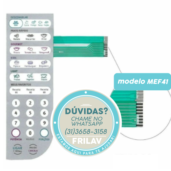 Membrana Teclado Flat Original Electrolux 69580894 / 41082753 - Cor Verde - Para Micro-ondas MEF41
