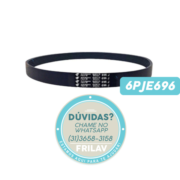 Correia Poly V 6PJE696 Multi V - Para Lavadoras Newmaq New Up 10Kg e 12Kg - Cód. WC693 - 6 Nervuras