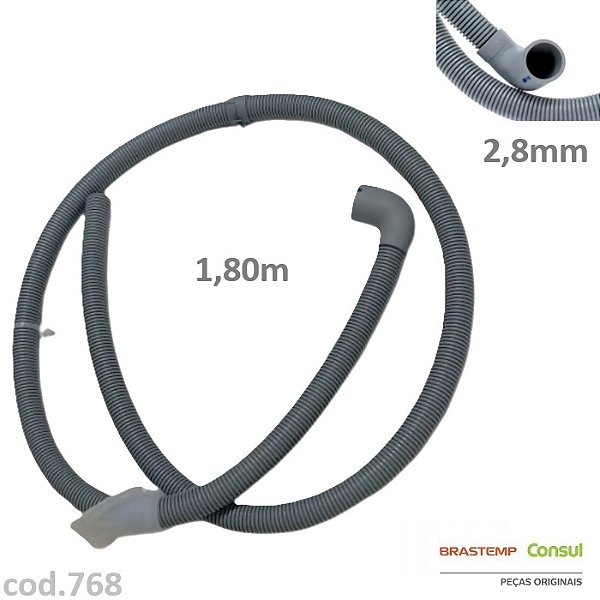 Mangueira de Saída Curva Original para Lavadora Brastemp, Consul e Electrolux – 1,80m