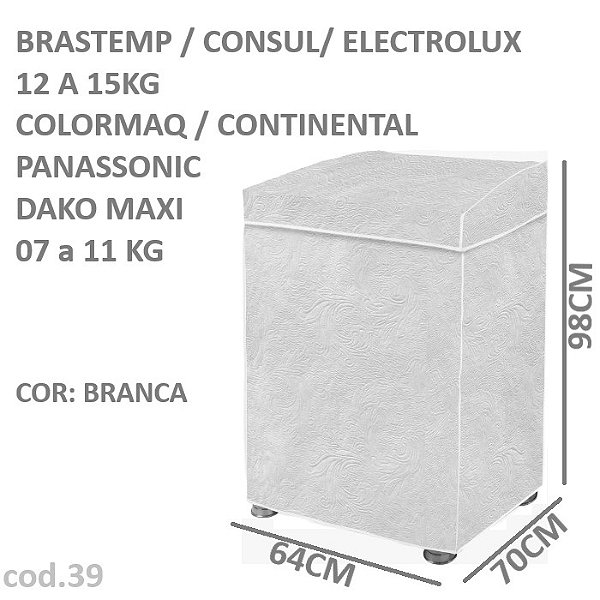 Capa Protetora para Lavadora Brastemp, Consul e Dako (7kg a 11kg) – Branca F2001