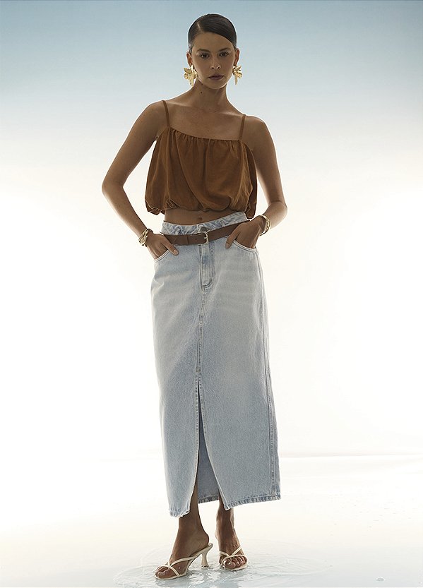 SAIA SUPER MIDI COM CINTO DE COURO