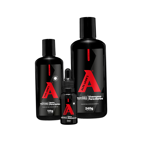 KIT COMPLETO PARA BARBA – SHAMPOO, BALM E ÓLEO ALFA LOOK’S