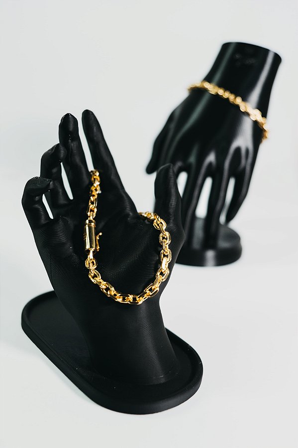 Pulseira cadeado 5mm-banhado a ouro 18k